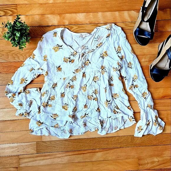 Altar'd state  Floral Print Women's Top - White and Yellow - Picture 1 of 9